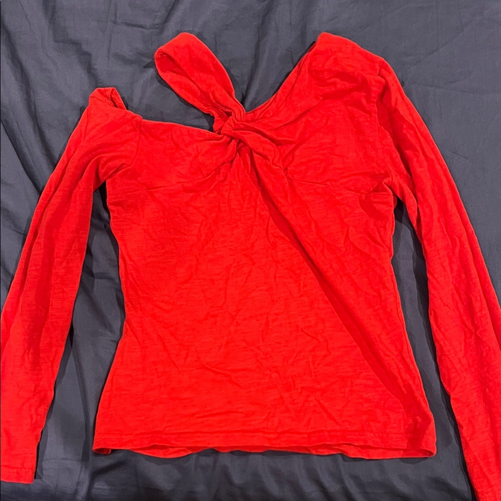 1. State Red Long Sleeve Top with Knot Detail